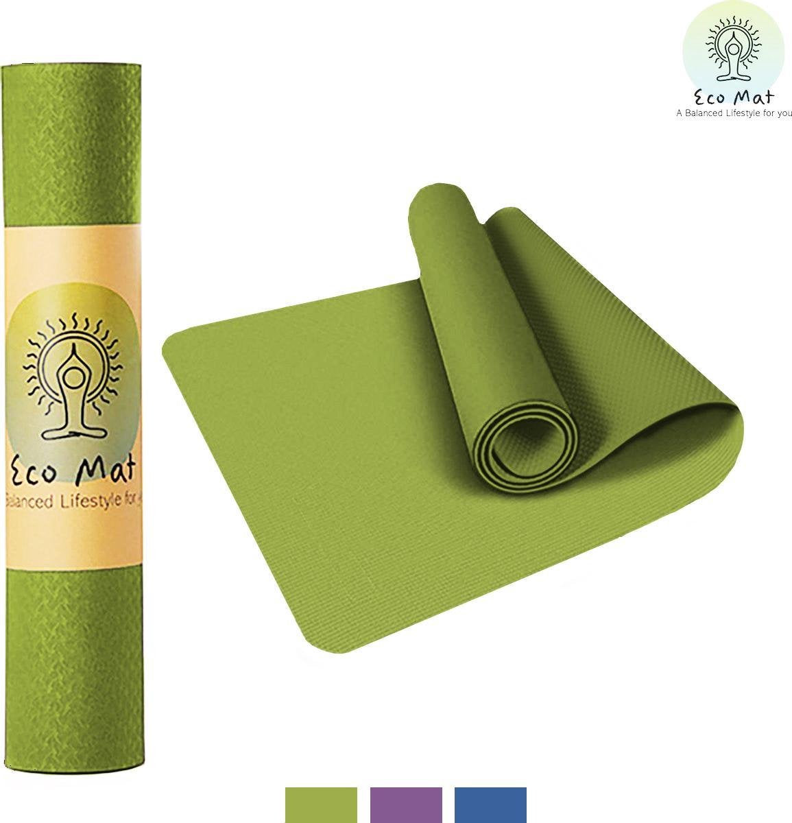 Eco Yoga Mat - Inclusief Draagriem - Anti Slip - Extra Dik (6 mm) - 183 x 61 x 0