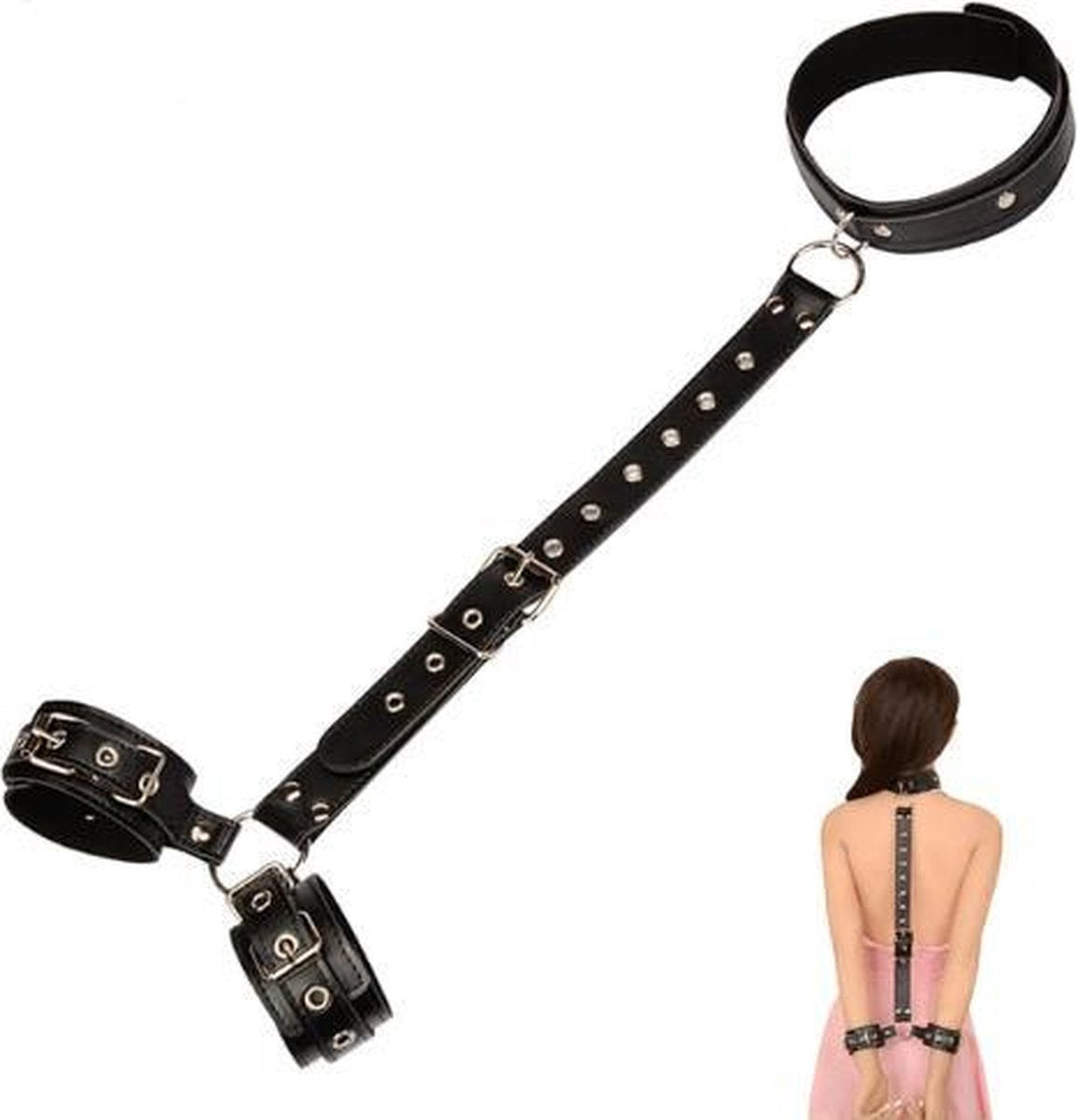 WiseGoods - Erotische Nekriem Met Handboeien - Seks Handboeien - SM Bondage - Sex Toys - Seksspeeltjes Voor Koppels - Zwart