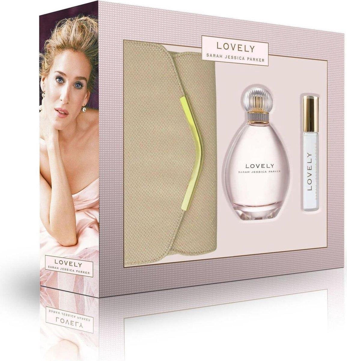 Sarah Jessica Parker Lovely Geschenkset 100ml EDP + 10ml Roller + Gouden Clutch Bag