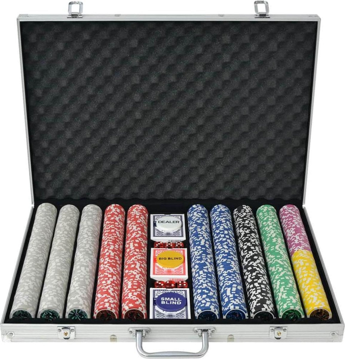 Pokerset met 1000 laser chips aluminium