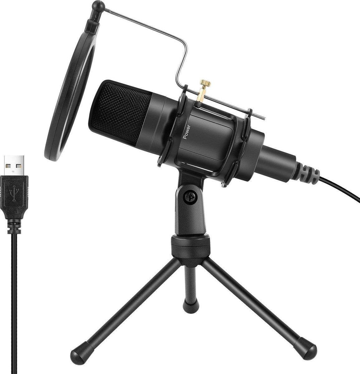 BOTC Professionele Studio Microfoon - USB microfoon voor computer PC / Laptop - met Popfilter / Tripod statief- zwart