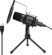 BOTC Professionele Studio Microfoon - USB microfoon voor computer PC / Laptop - met Popfilter / Tripod statief- zwart