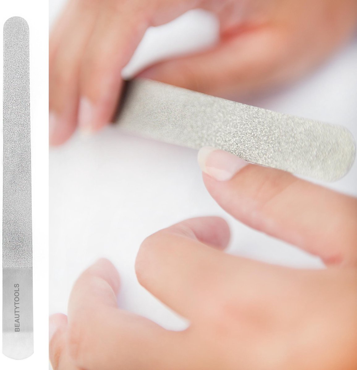BeautyTools Lange Manicure/Pedicure Nagelvijl met Fijne Korrel – Metaal Diamantvijl – Langwerpig 20 cm (NF-2052)