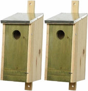 Set van 2 houten vogelhuisjes/nestkastjes met lichtgroene voorzijde en metalen dakje 26 cm - Vogelhuisjes tuindecoraties