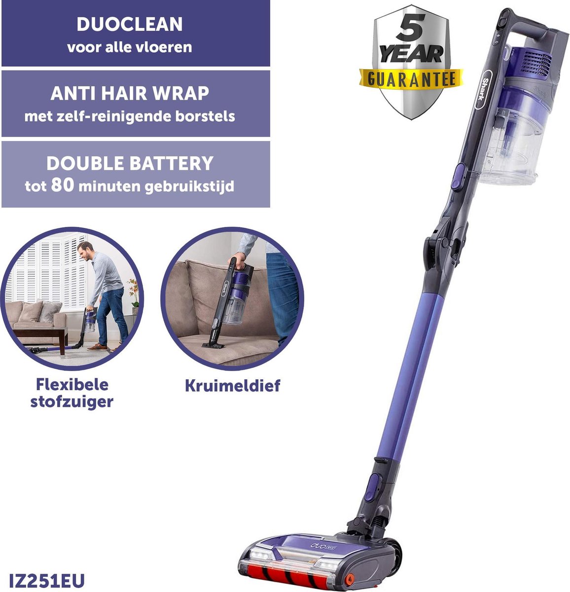 Shark IZ251EU - Steelstofzuiger - Draadloos - Dubbele accu
