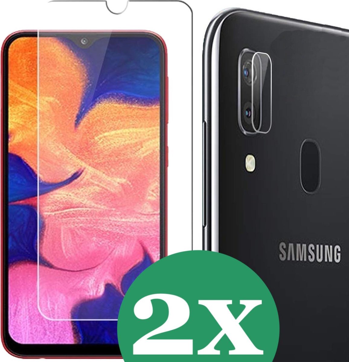 Samsung A10 Screenprotector - Samsung Galaxy A10 Screen Protector Glas en Samsung A10 Screenprotector Camera - 2 Stuks