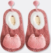 Zachte schattige fleece fluffy poes - roze anti-slip sokjes / slofjes - rekbaar | Baby 4-12 maanden