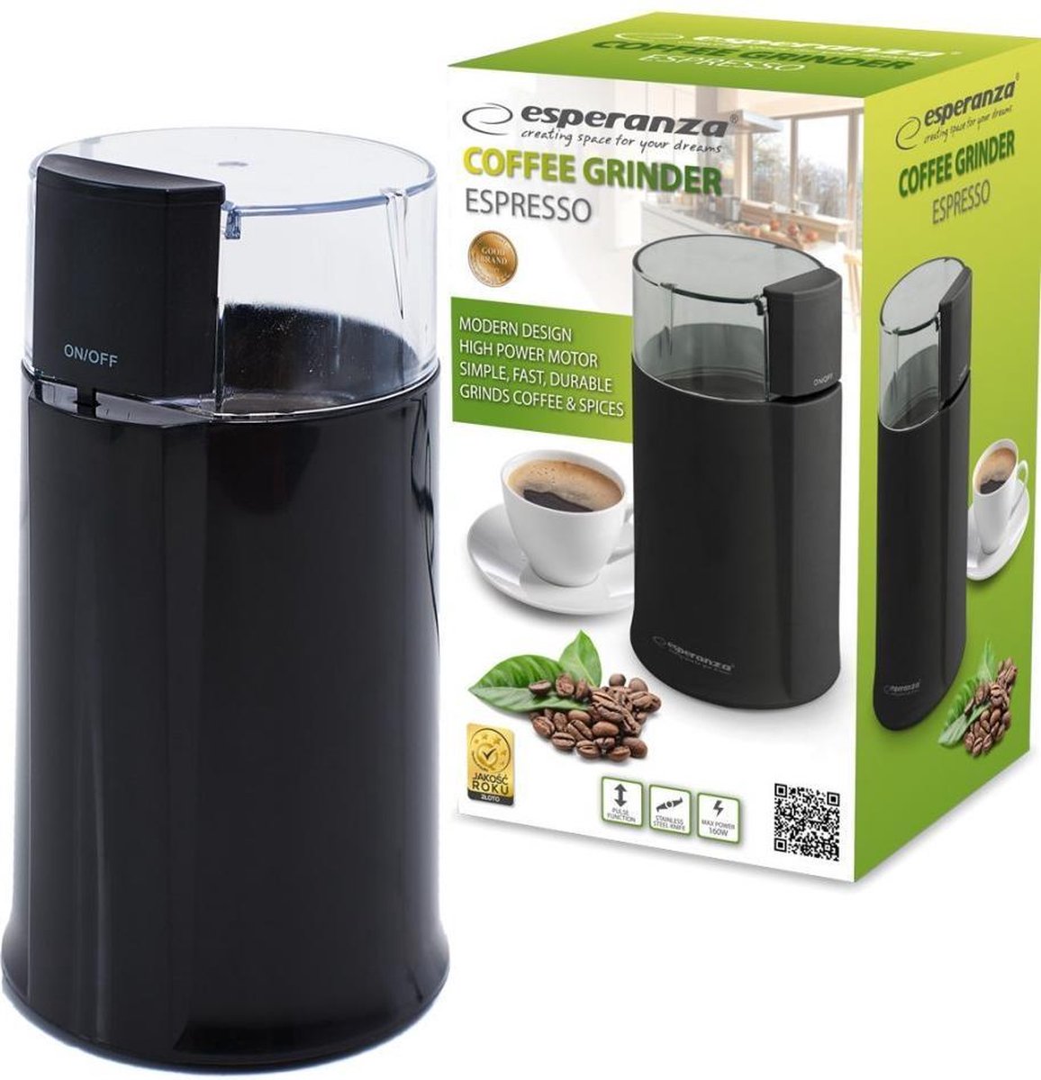 Esperanza ESPRESSO Bonenmaler - Elektrische Koffiemolen/Koffiemaler - Werkt ook voor Kruiden/Specerijen - 160w