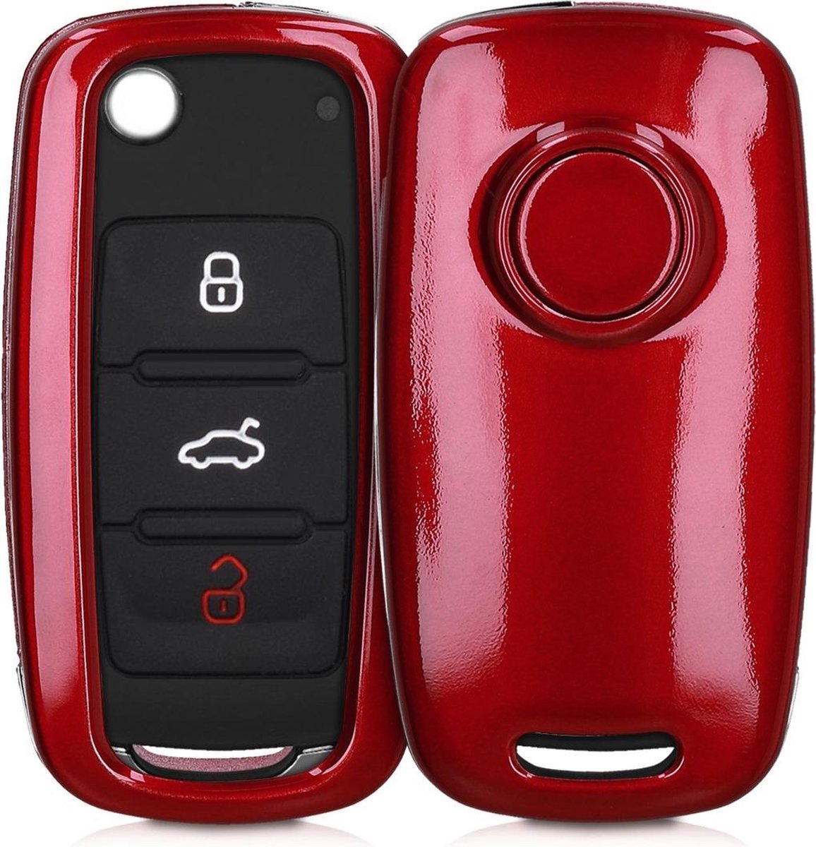 kwmobile autosleutelhoes voor VW Skoda Seat 3-knops autosleutel - Harcover sleutelhoes in hoogglans rood