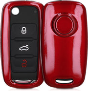 kwmobile autosleutelhoes voor VW Skoda Seat 3-knops autosleutel - Harcover sleutelhoes in hoogglans rood