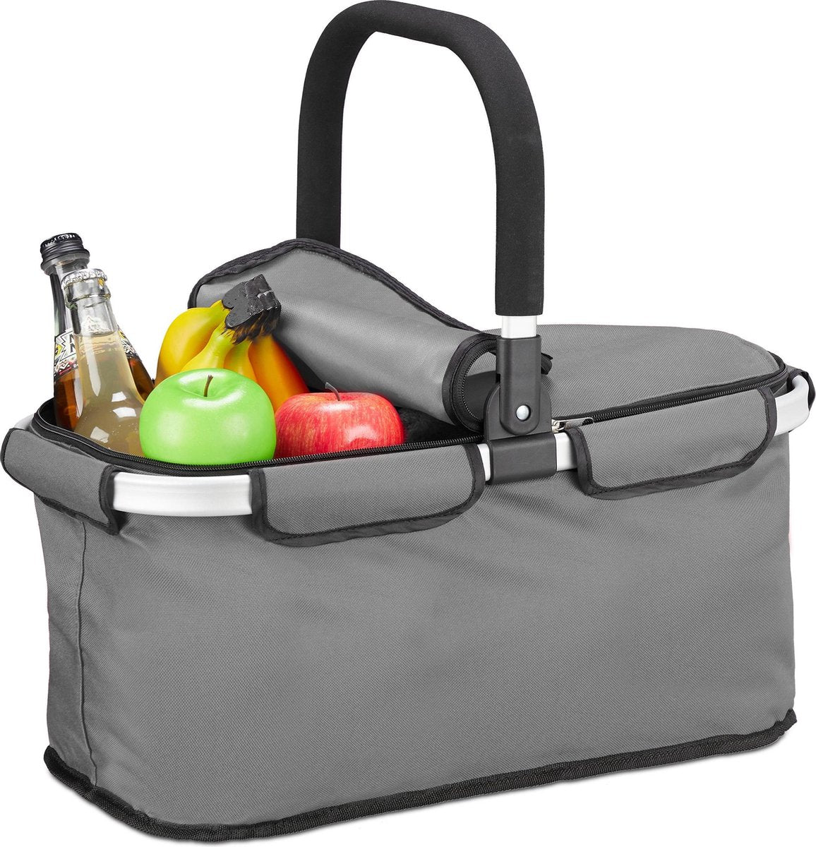 relaxdays boodschappenmand - inklapbaar - picknickmand - 25 l - boodschappentas - mandje grijs