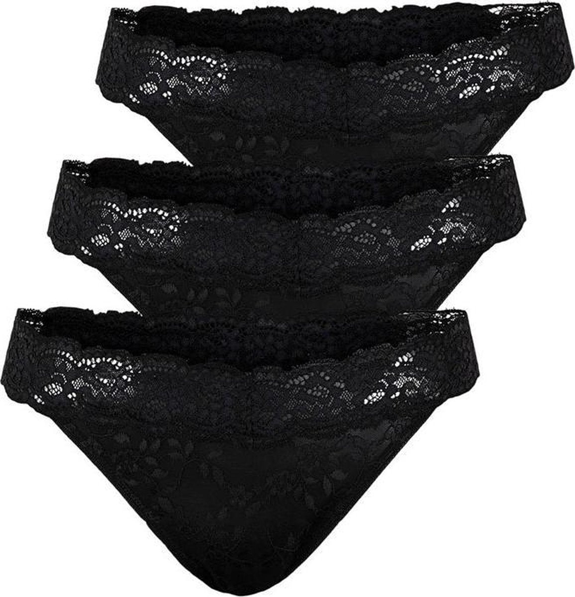 Pieces strings 3-pack - Lace Thong  - XL  - Zwart