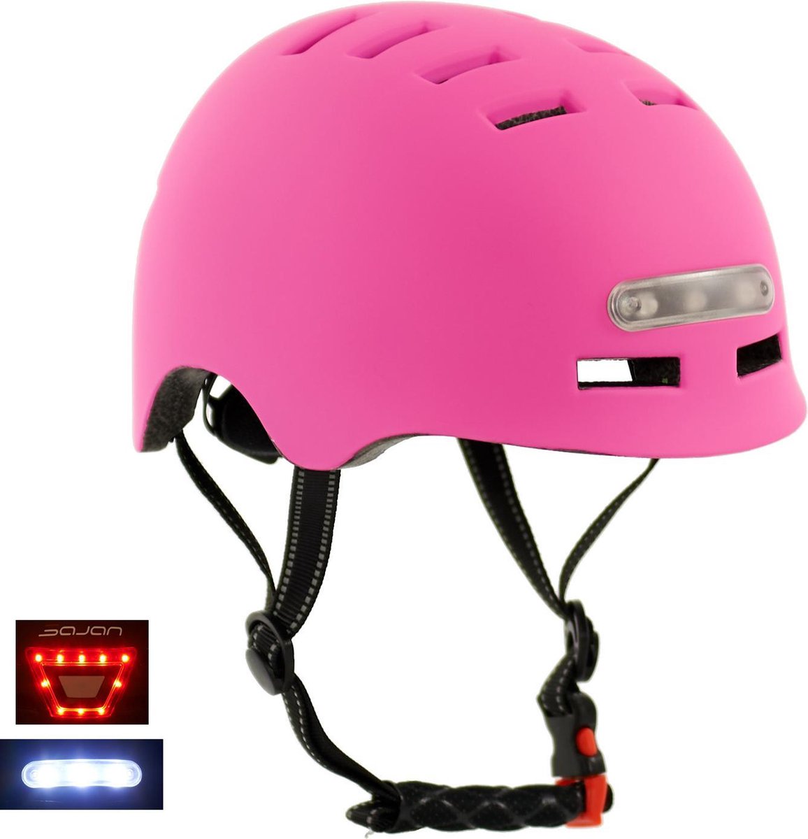 Sajan Fietshelm - Skatehelm - Helm Mat-Roze - LED Verlichting - Maat-S