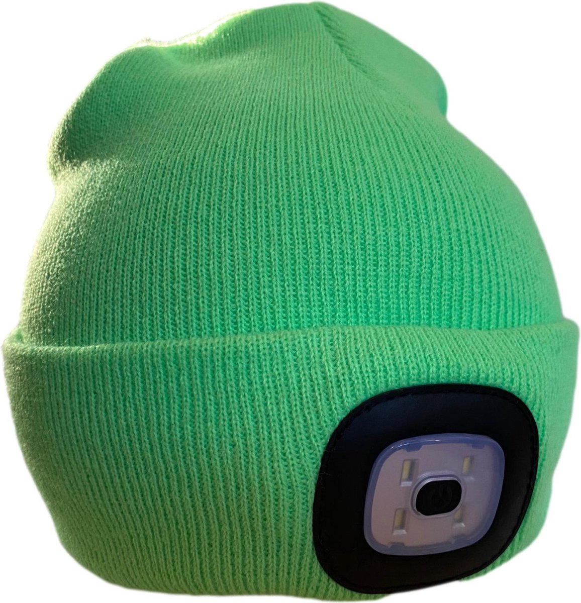 Muts met Led Verlichting Voor en Achter - Muts met Licht - Muts met Lichtjes - Oplaadbaar - Warme Muts met Lamp - Groen