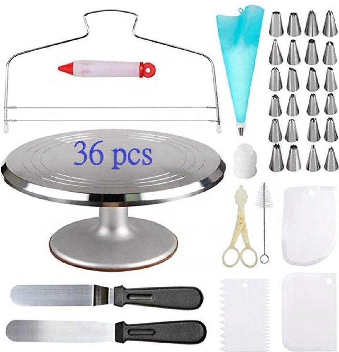 Luxe RVS Draaiplateau Set - Taart Bakken Accessoires - Taart Decoratie - Taartversiering - Cadeautip