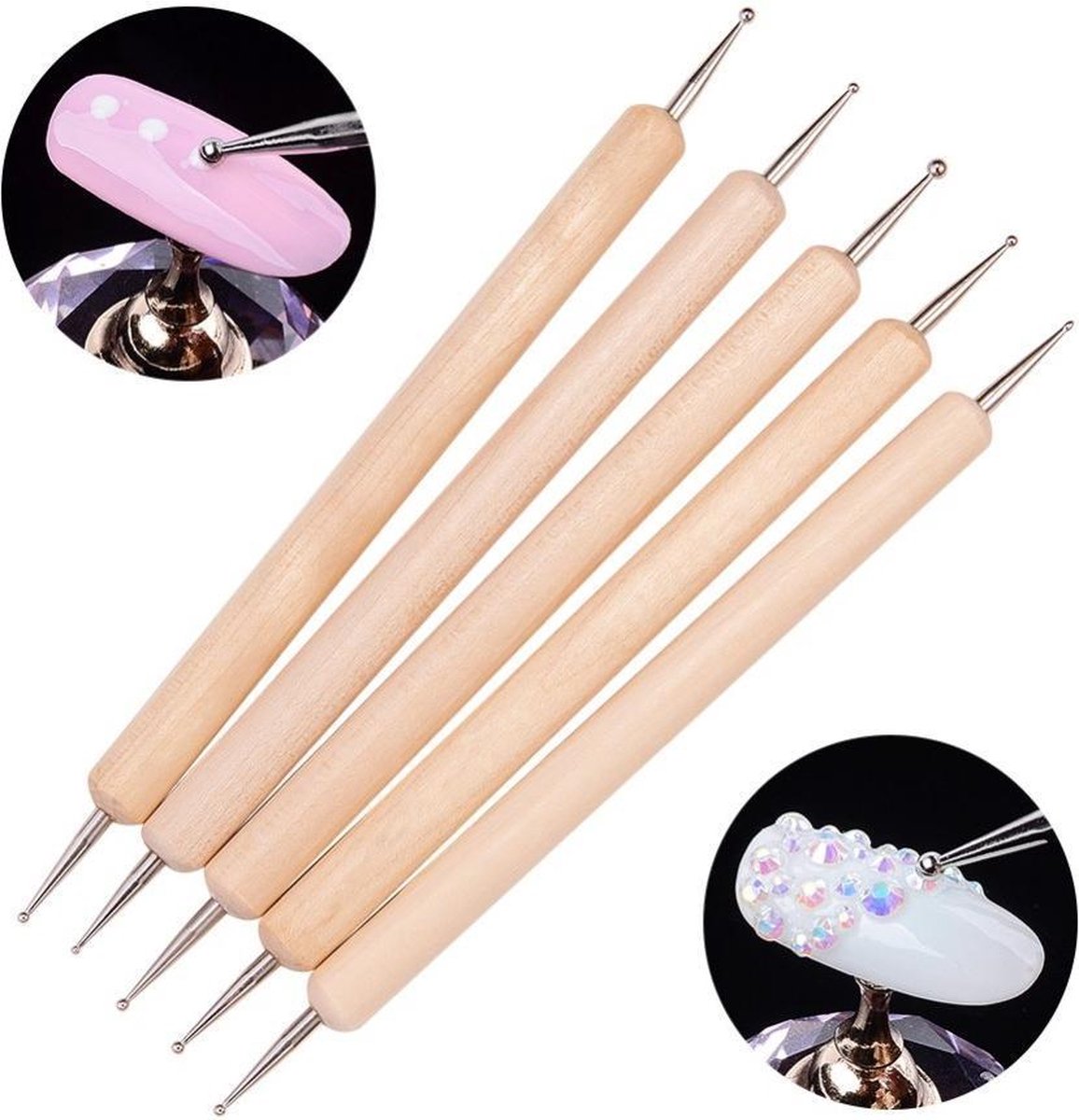 Dotting Tools - Set 5 Stuks - Nailart - Houten Stip Stokken-Dot Painting Set- Met cadeauverpakking zoals afgebeeld-DIY-Hout