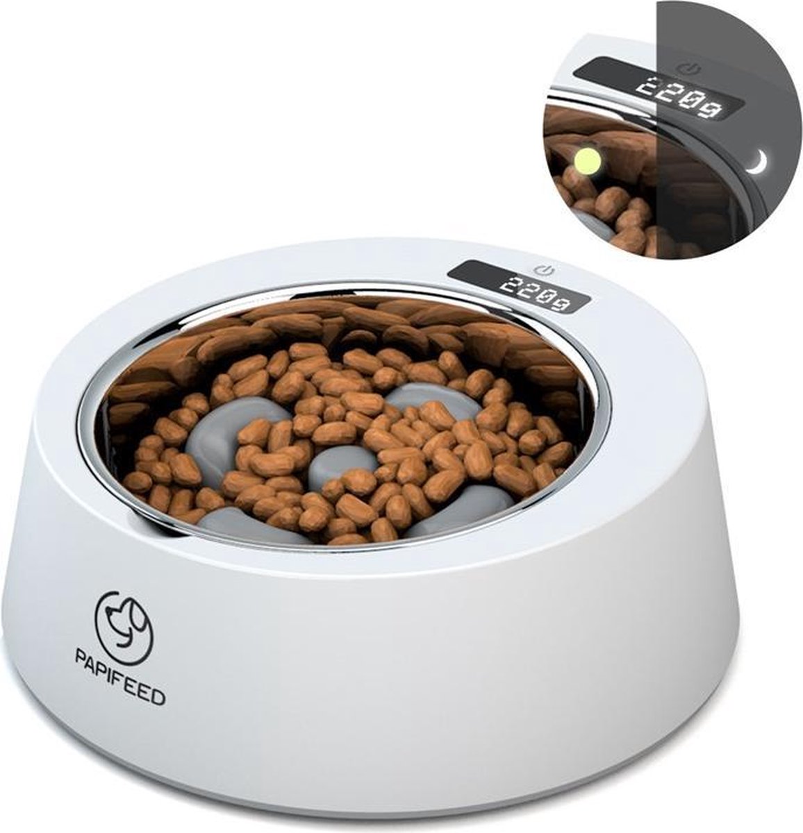 Digitale voerbak met antischrok unit - Honden voerbak - Antischrok voerbak  - 500 gram  - Slimme voerbak - Papifeed  - Wit