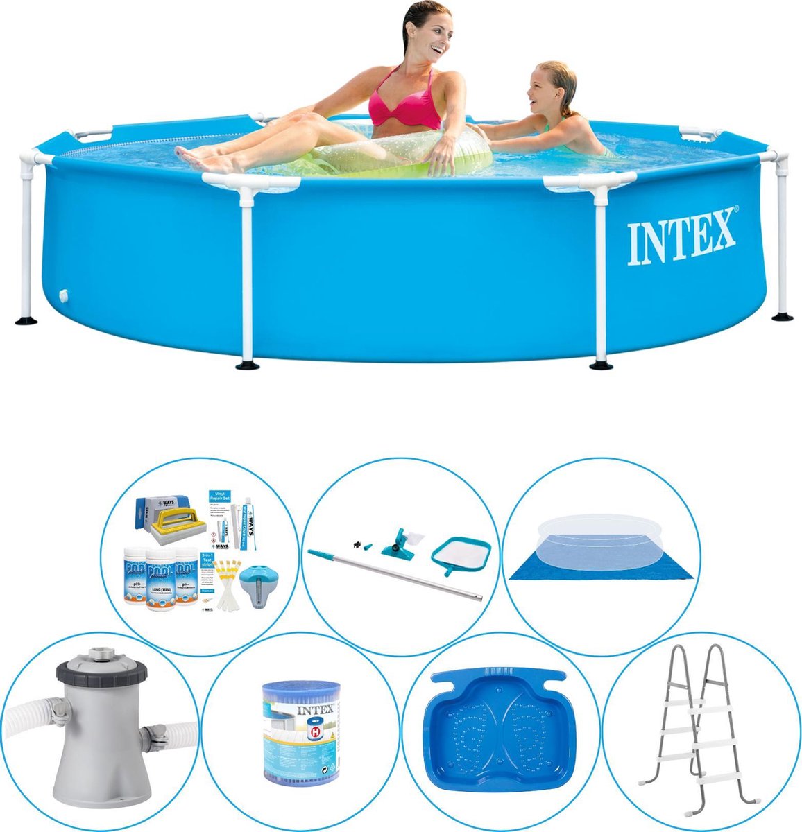 Intex Metal Frame Rond 244x51 cm - 8-delig - Zwembad Bundel