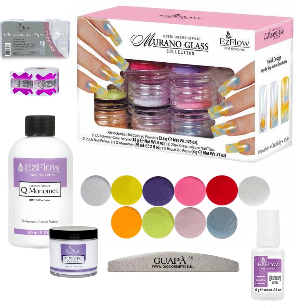 GUAPÀ® Acryl Nagels Starterspakket 10 Kleuren Poeders Acryl - Acryl Nagels Starter Kit - Nail Art Set | Neon & Pastel