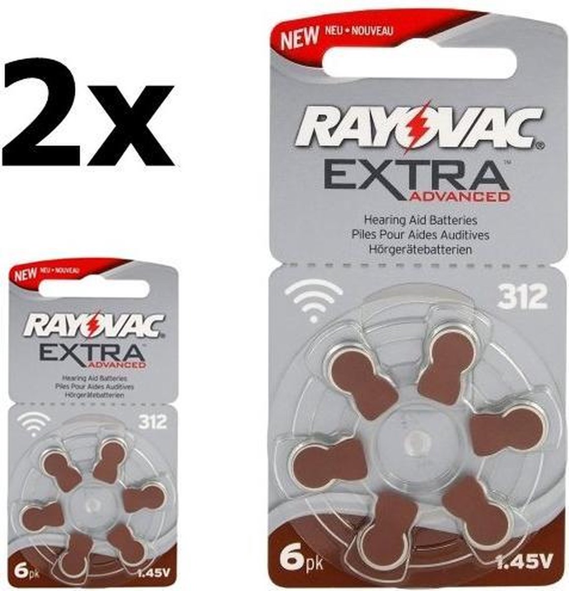 12 Stuks (2 Blister a 6st) Rayovac Extra Advanced 312 / PR312 / PR41 Gehoorapparaat batterijen