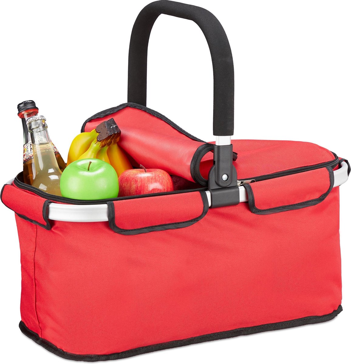 relaxdays boodschappenmand - inklapbaar - picknickmand - 25 l - boodschappentas - mandje rood