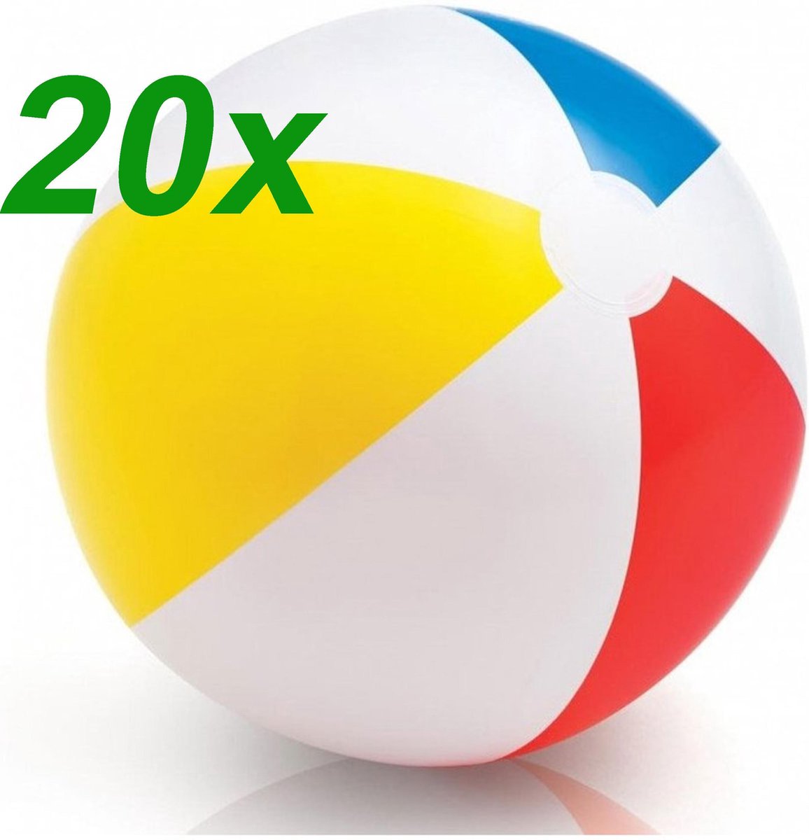 Set 20 x Opblaasbare Geel Rood Blauwe Witte Kinder Strandbal - Vanaf 2 Jaar | Peuter | Opblaasbaar | Zwembad Speelgoed | Strand Bal