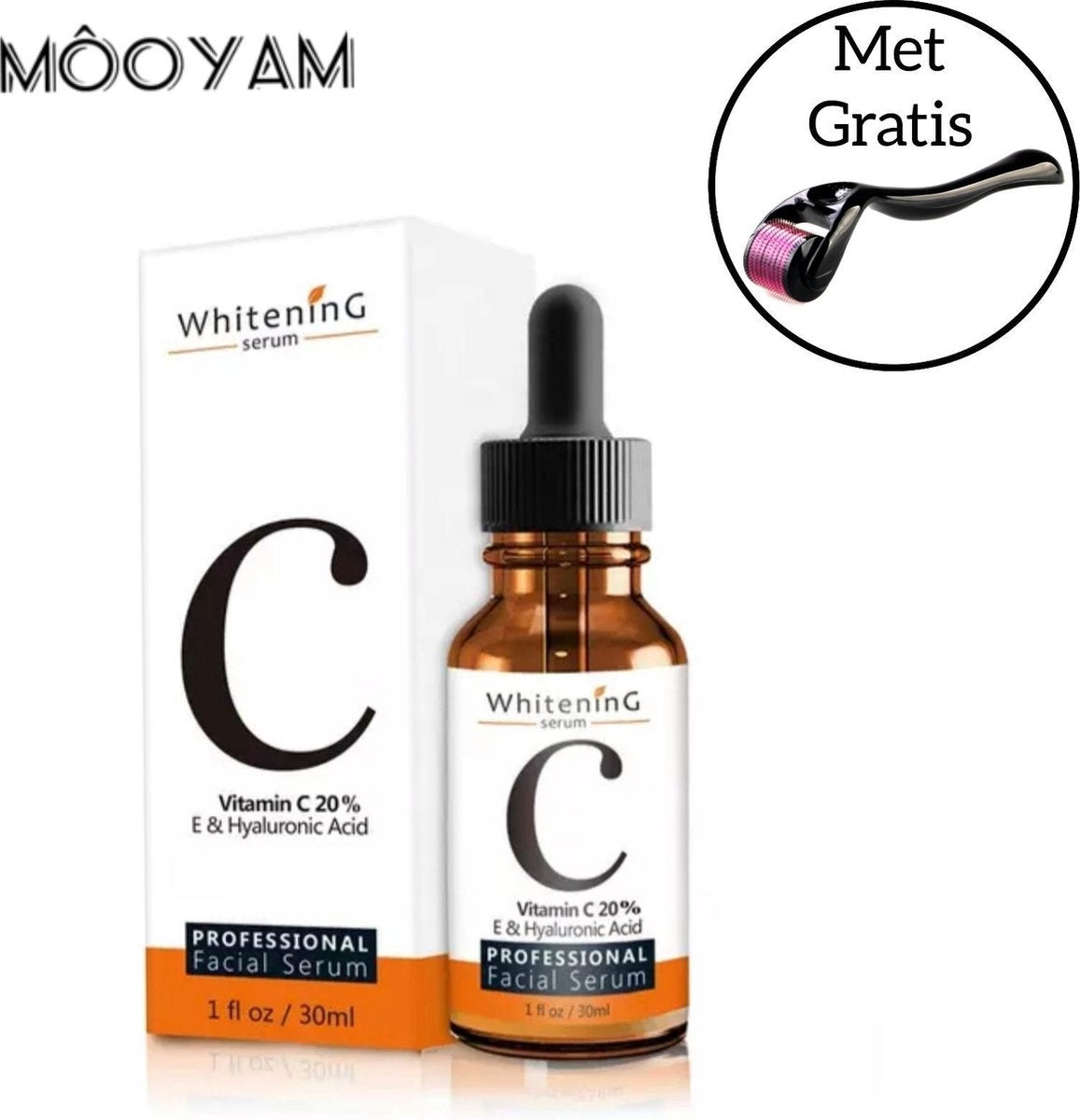 MÔOYAM Vitamine C Serum - Vitamine E - Hyaluronic acid - Facial serum - Gezichtsserum - Anti Rimple - Huid Herstellend - Anti Aging - Met Gratis Masker Samples & Derma Roller