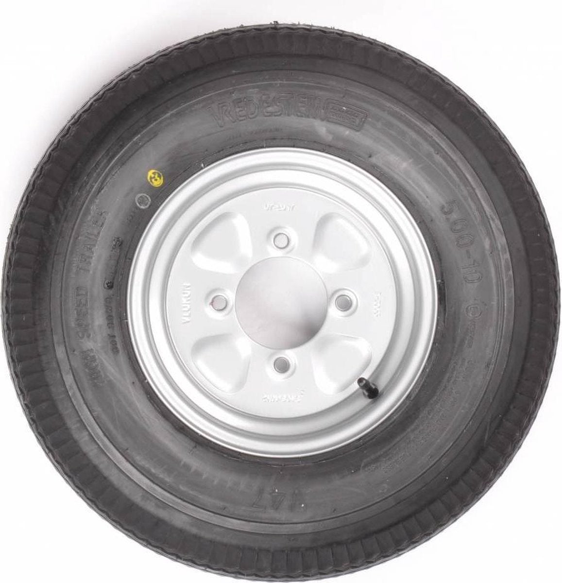 Compleet 10 inch Vredestein wiel - 5.00-10 band + velg - franse steek: 4x115 - 500 kg - 8PR - 85 mm naafdiameter