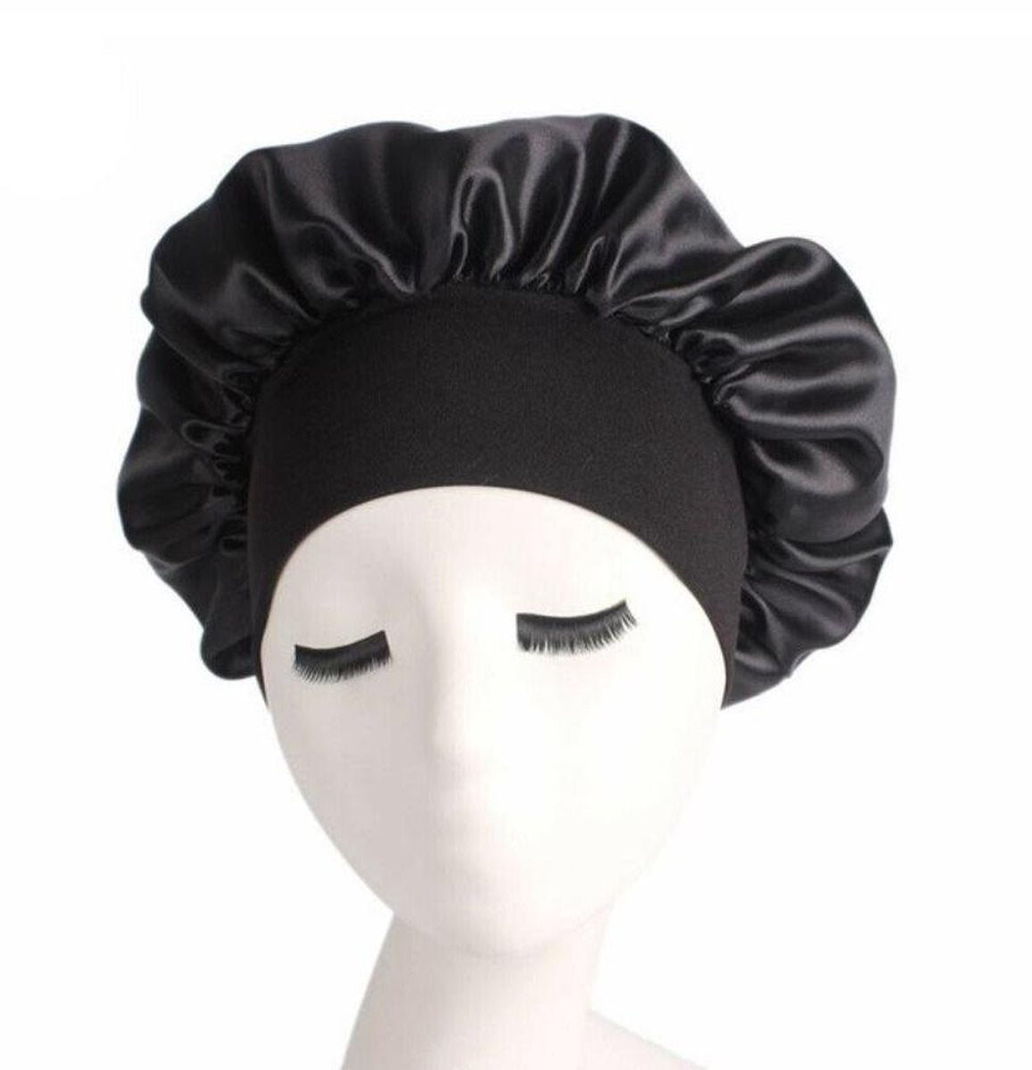 Bonnet Satijn - Polyester XL|Slaapmuts Satijn|Hoofddeksel|Unisex|Elastisch|Cabantis|Zwart