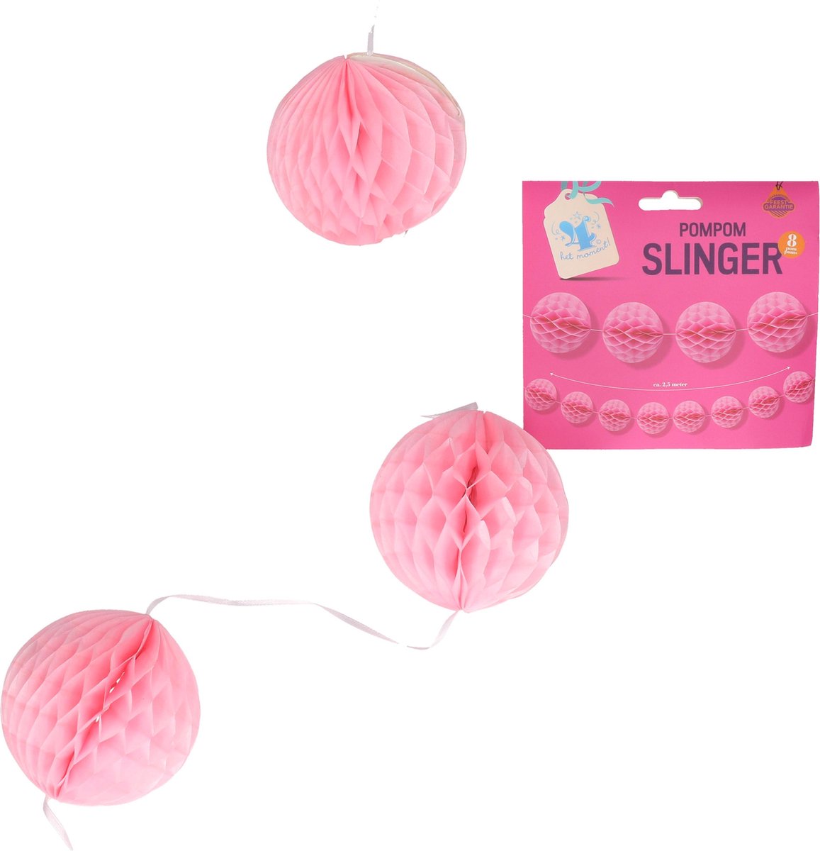 Pompom slinger roze 8 stuks 10 cm rond ca 2.5 meter