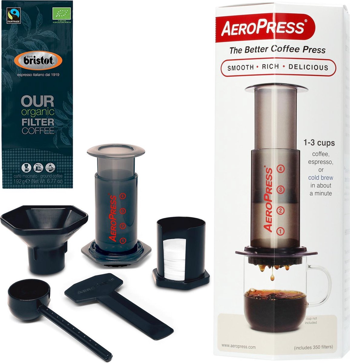 Aeropress Coffee Maker + Bristot OUR Biologische gemalen koffie