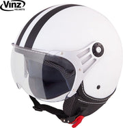 Vinz Fiori Jethelm Mat Wit met Zwarte Strepen / Scooterhelm / Brommerhelm / Motorhelm / Fashionhelm voor Scooter / Vespa / Brommer / Motor