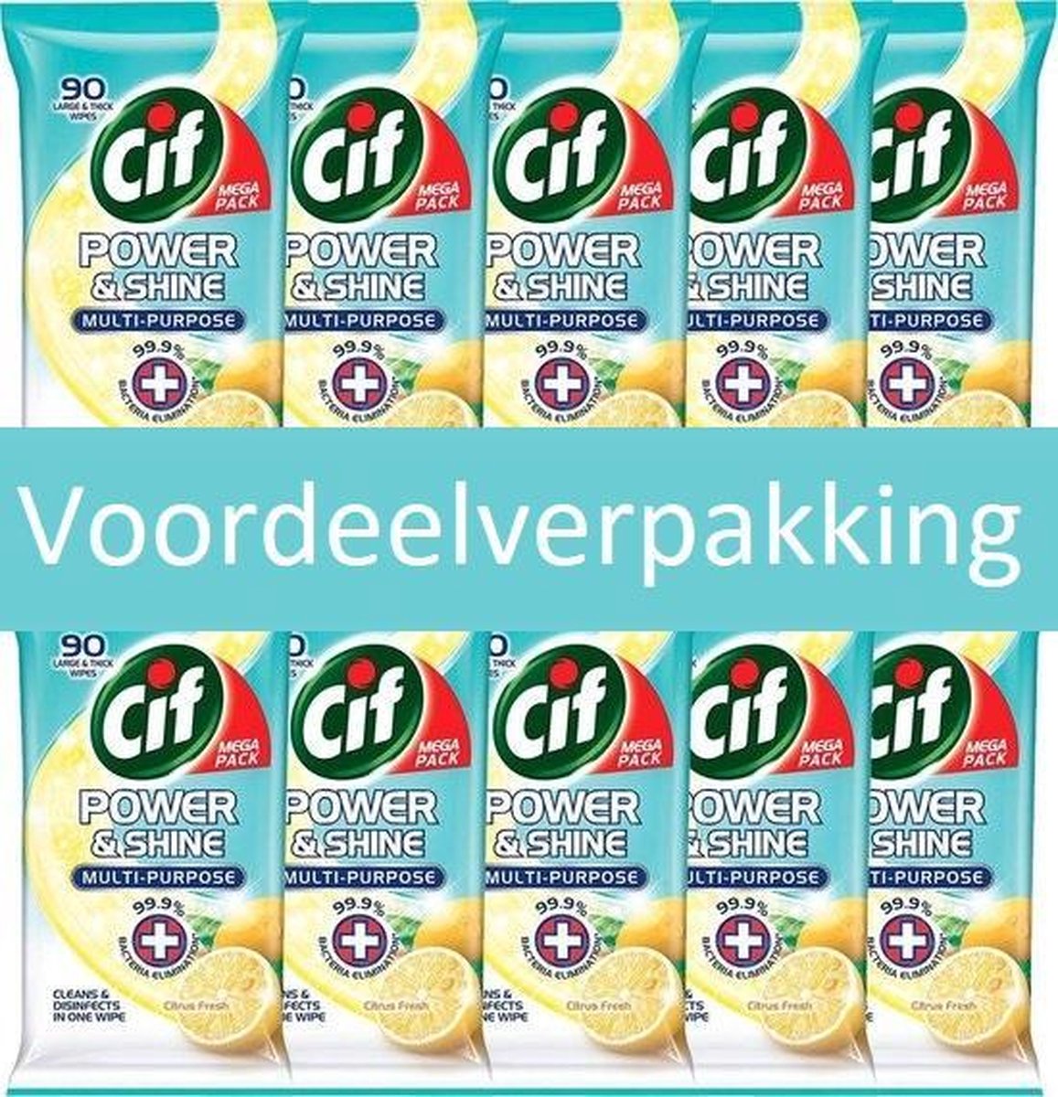 Cif Power & Shine Antibacteriële doekjes - Citrus - 10 x 90 doekjes