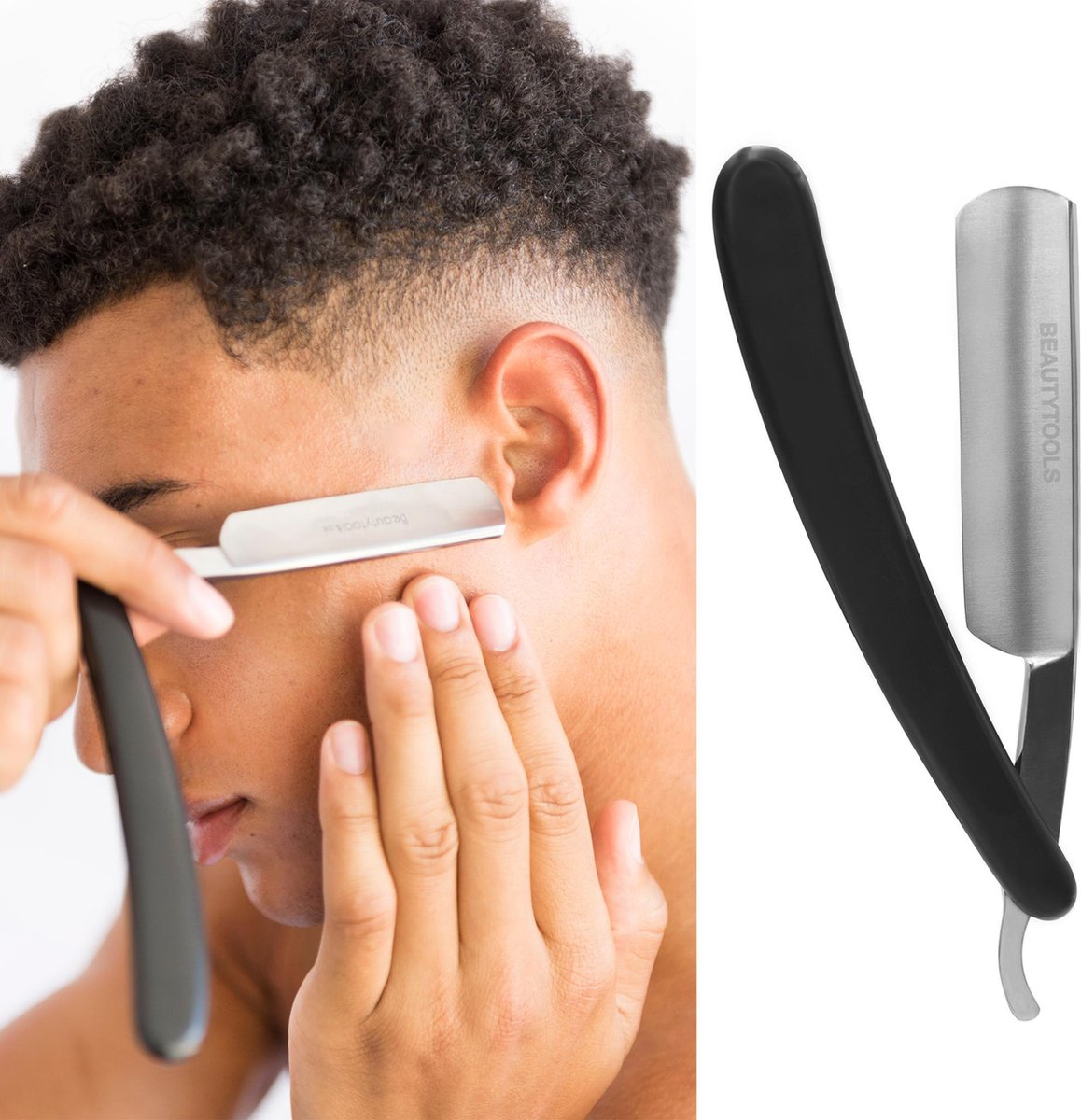 BeautyTools DAILY-USE Set Klassieke Scheermes / Shavette Barbiersmes met INOX Snijblad – Easy Shave (incl. Scheerriem) - (SR-1222)