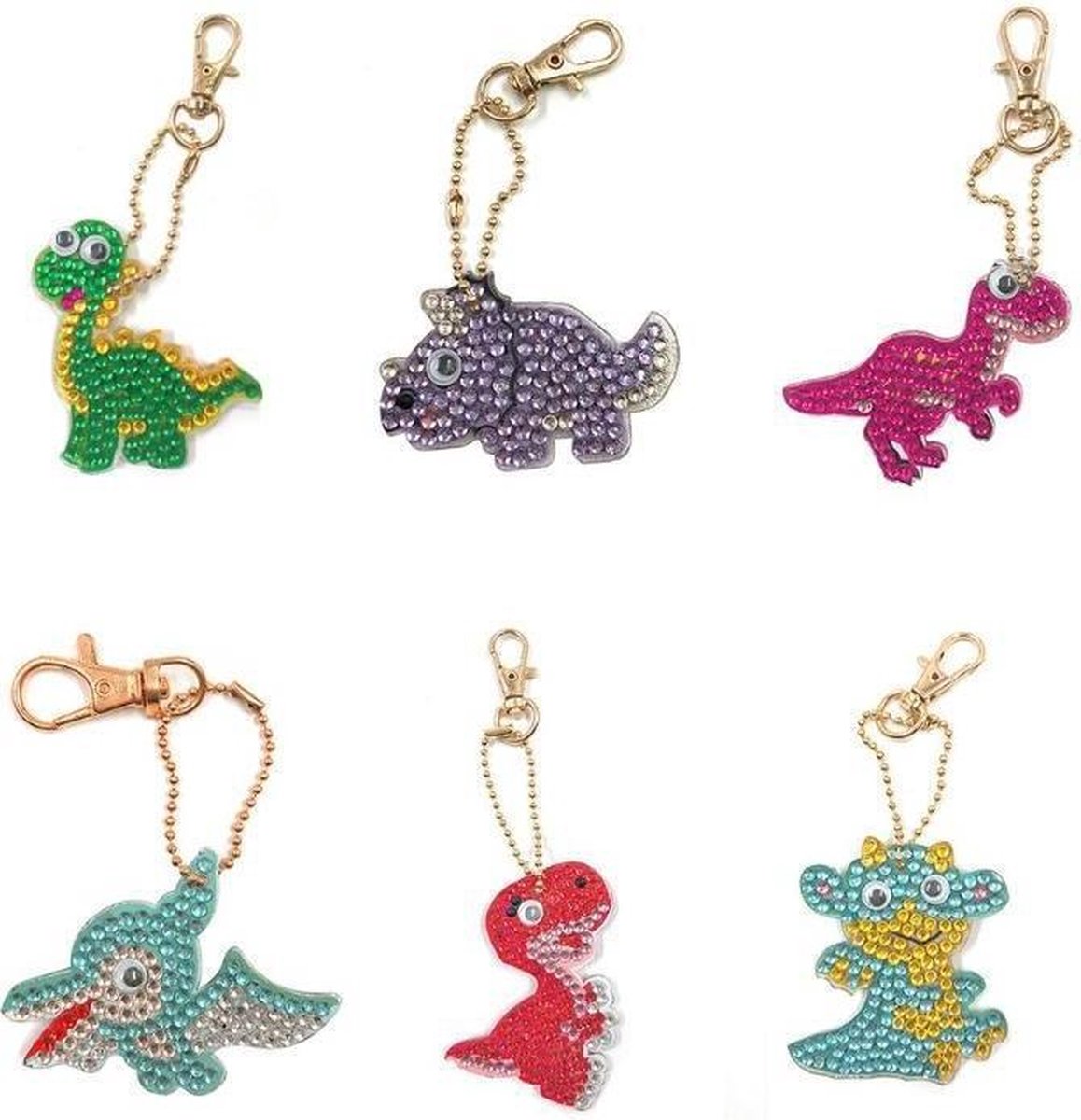 Huntex Diamond Painting Dubbelzijdige Sleutelhanger Set Dino's 6 Stuks - Diament - Pakket Volwassenen - Dinosaurus - Accessoires - Accesoires - Kinderen - Disney - Pakket Full - Pakket Volledig - Dieren
