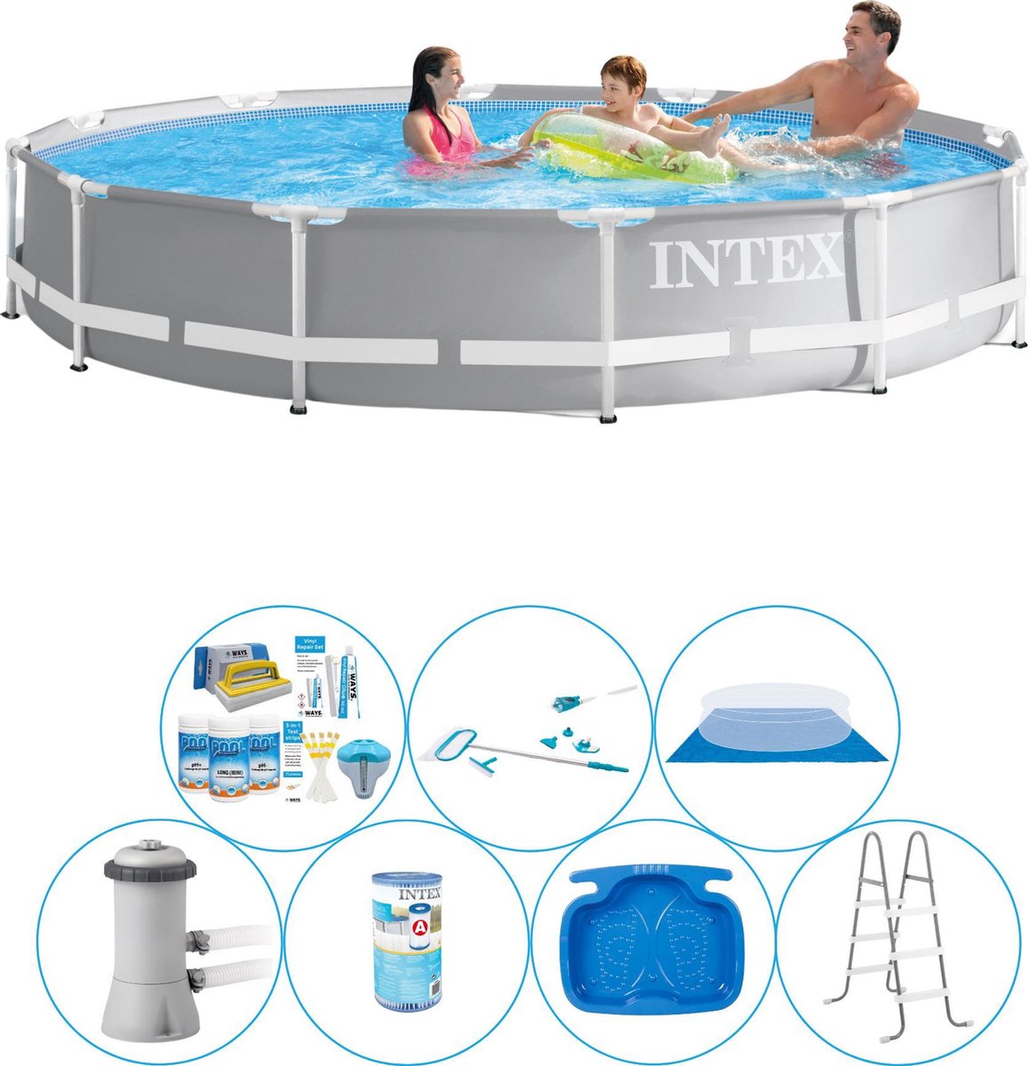 Alles in 1 Zwembad Pakket - 8-delig - Intex Prism Frame Rond 366x76 cm