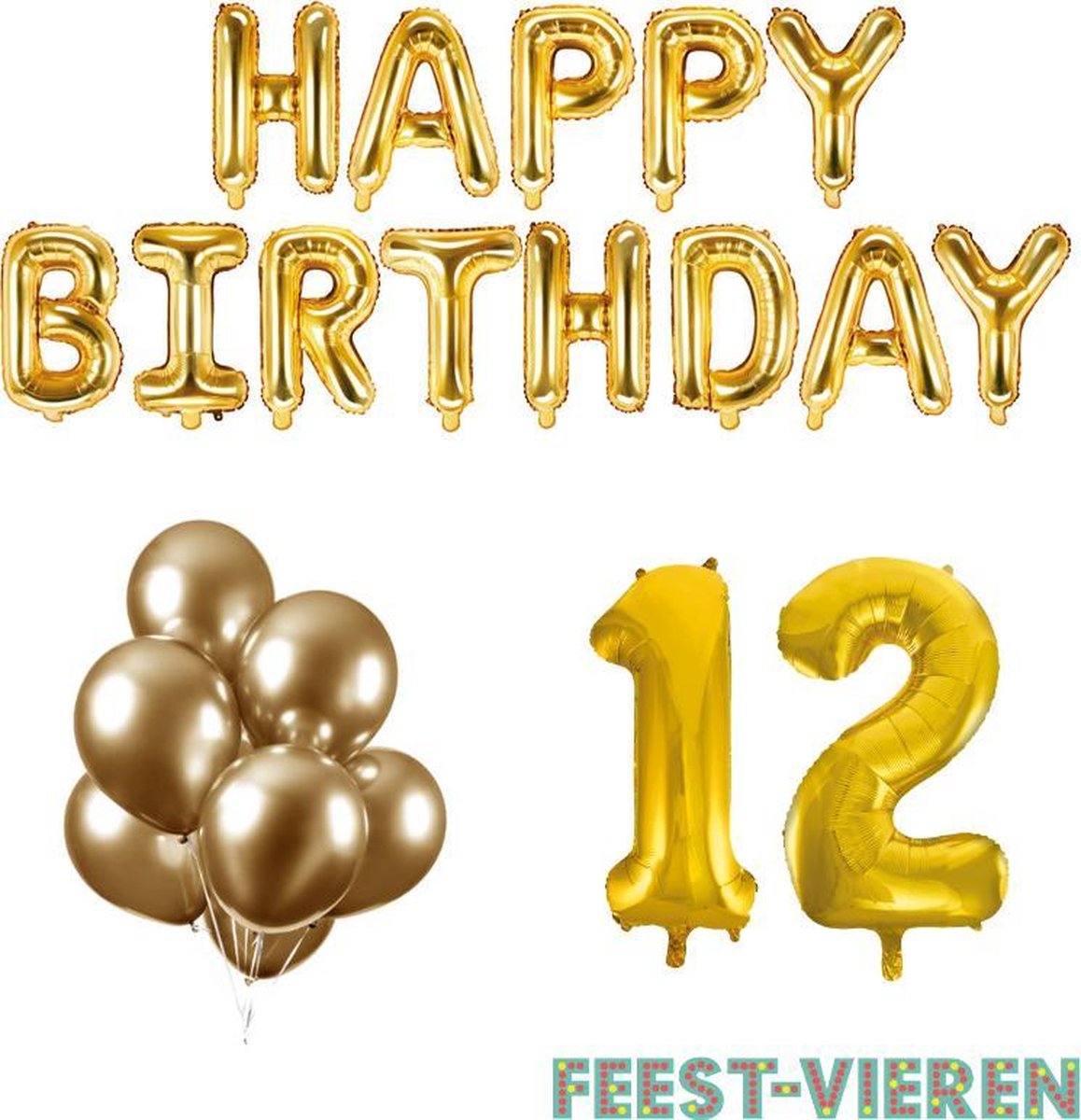 12 jaar Verjaardag Versiering Ballon Pakket Goud