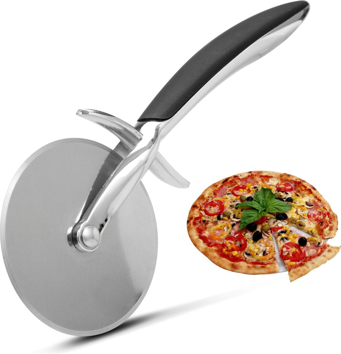 Pizzasnijder – Vaatwasserbestendig - Pizzaroller -  Zilver/Zwart
