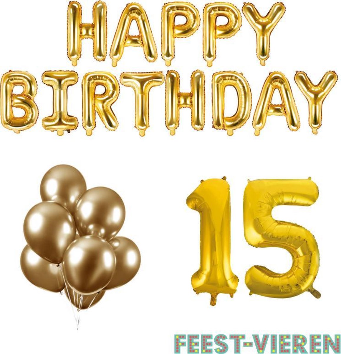 15 jaar Verjaardag Versiering Ballon Pakket Goud