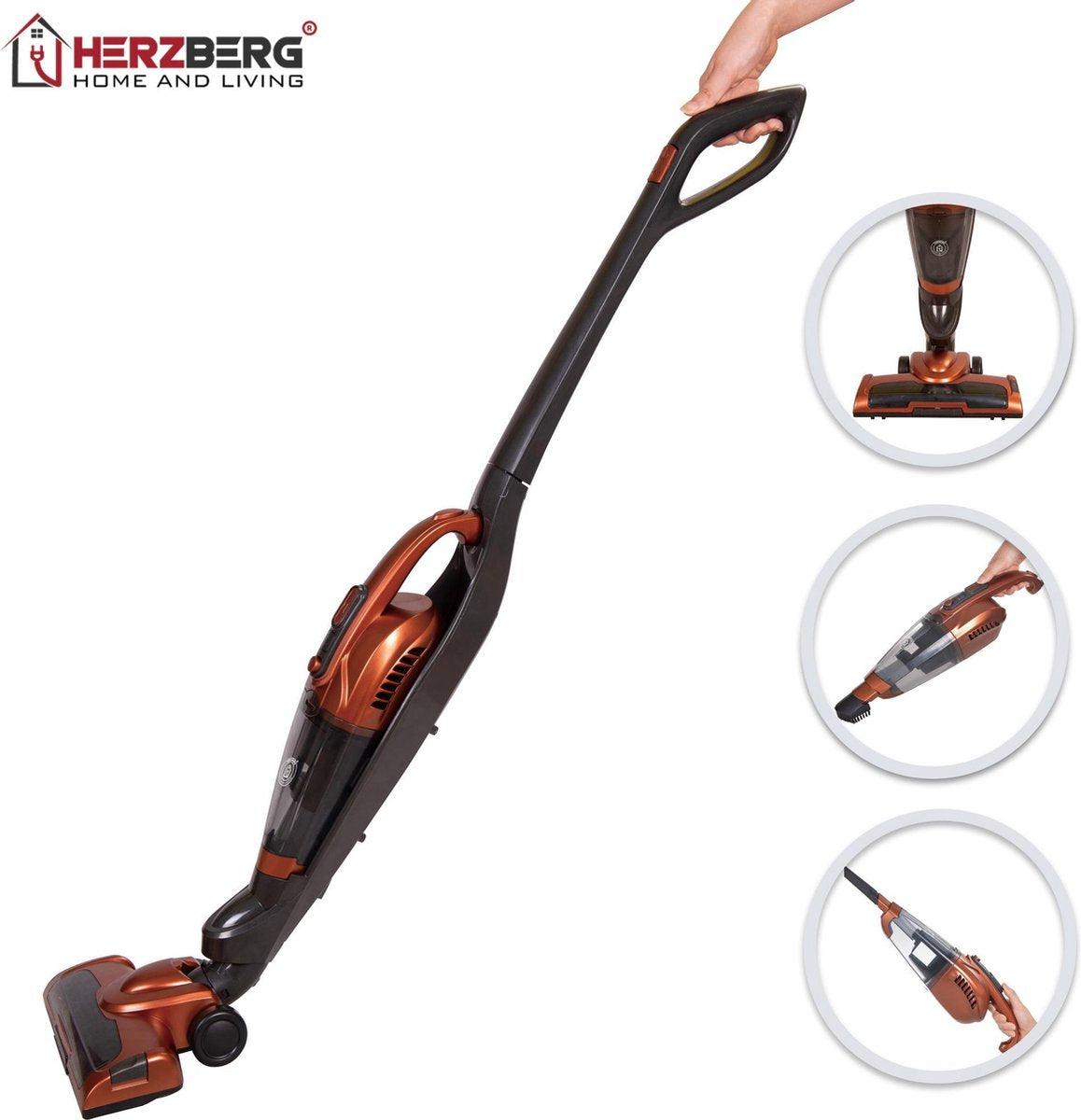 Herzberg: Krachtige Draadloze Cycloon Stofzuiger - 120W - Oplaadpunt - 2 in 1 Ontwerp - 2200 mAh - 77db Geluidsarm Ontwerp