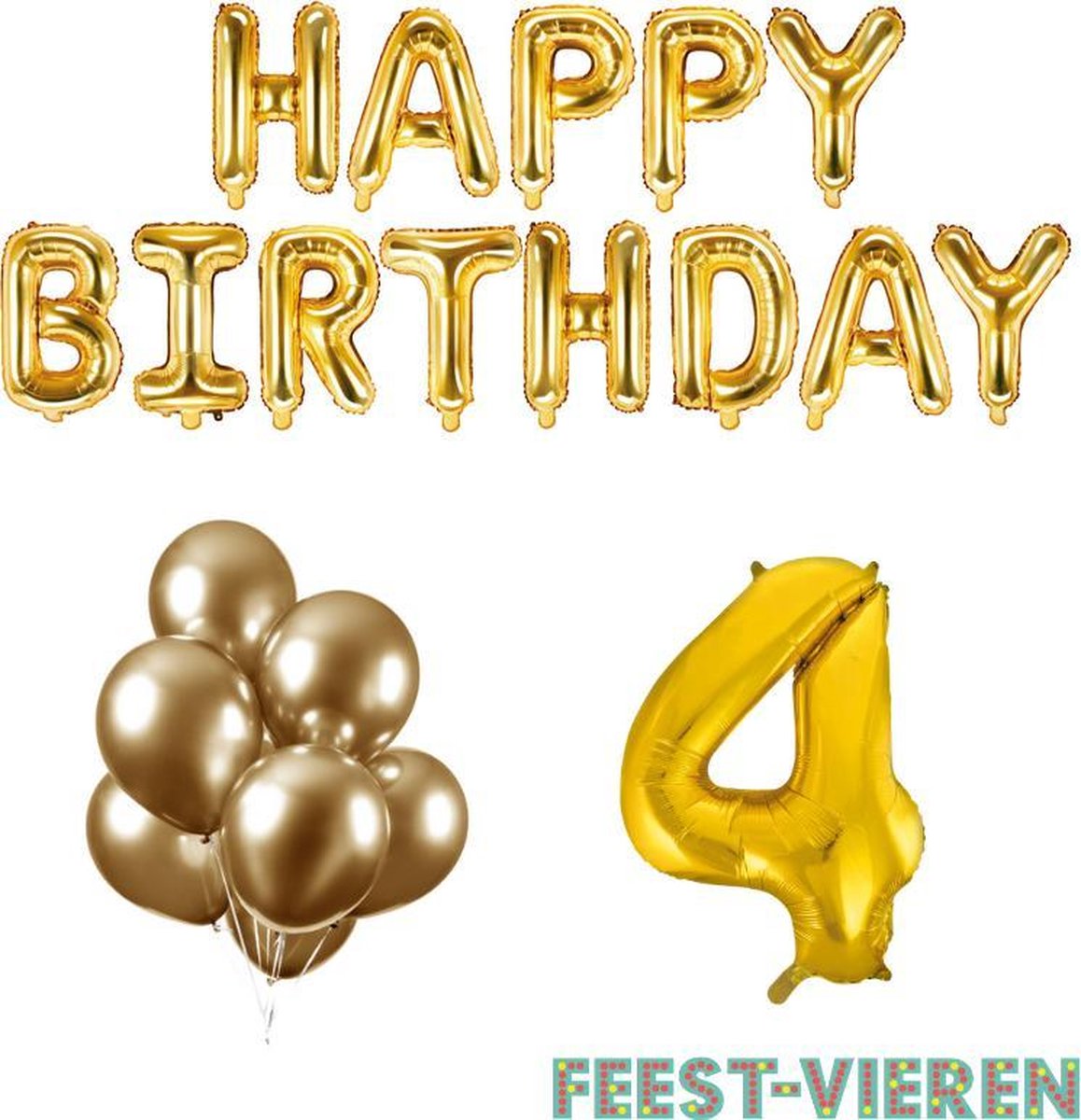 4 jaar Verjaardag Versiering Ballon Pakket Goud