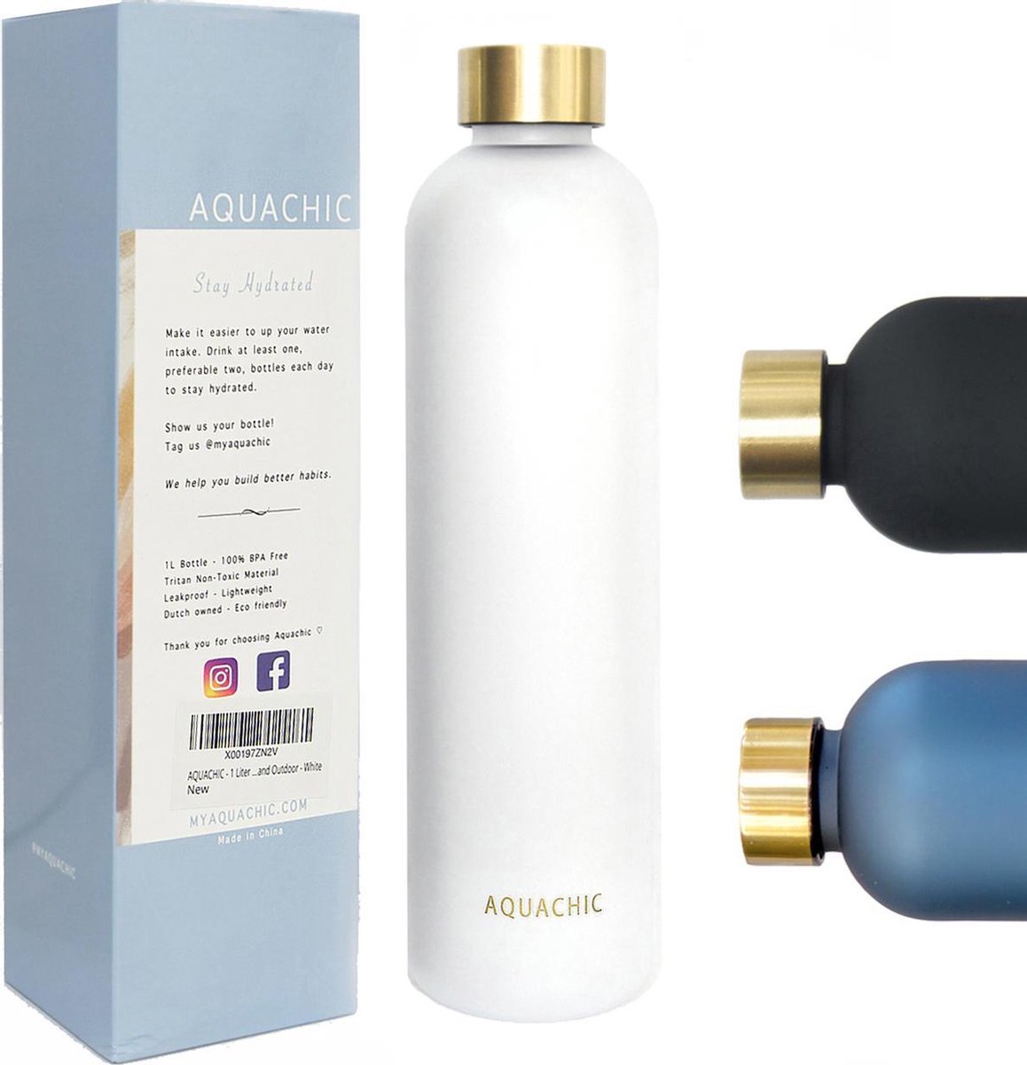 Aquachic 1 Liter Water Fles - Motivational Time Markers - Lekvrij en Licht - Drink Bottle voor werk