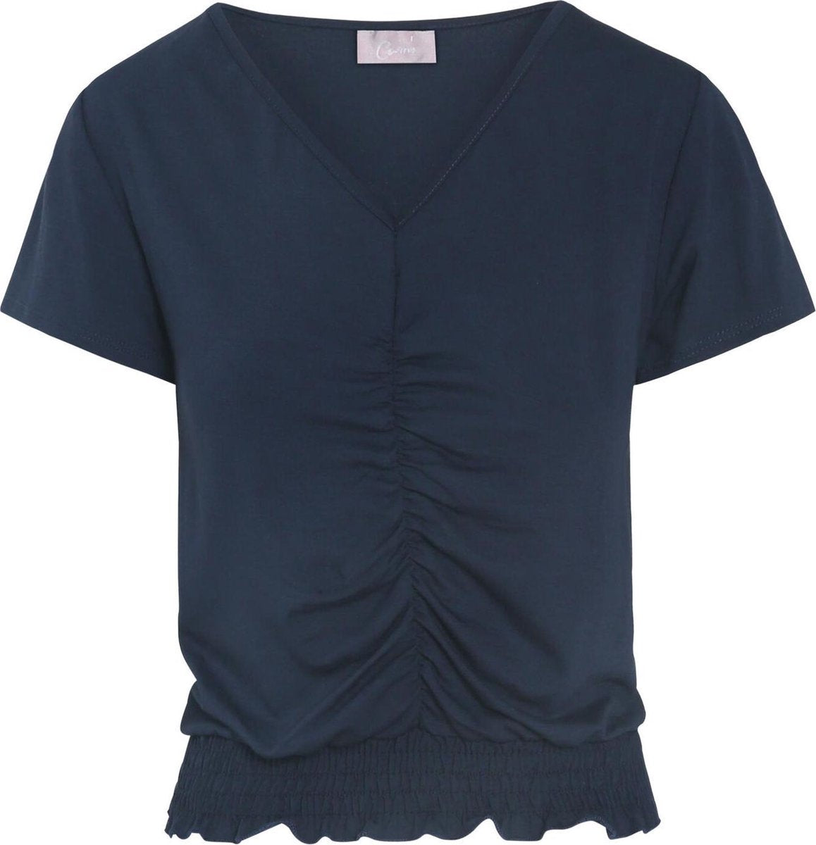Cassis - Gefronst en gesmokt T-shirt - Marineblauw