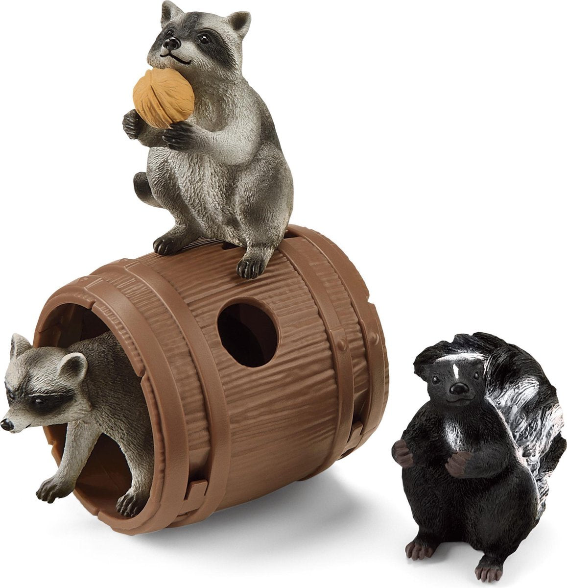 Schleich Wild Life - Wasbeer en het Stinkdier hebben Speelplezier met de Noot - Speelfigurenset - Kinderspeelgoed voor Jongens en Meisjes - 3 tot 8 jaar