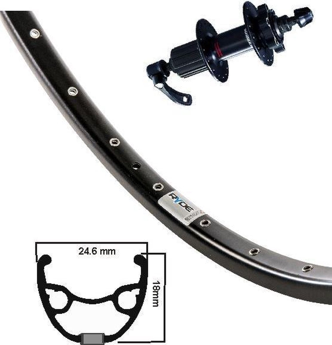ACHTERWIEL 28INCH/622 SHIMANO/RYDE ZWART CASSETTE 8/9/10 SCHIJFREM 6-P