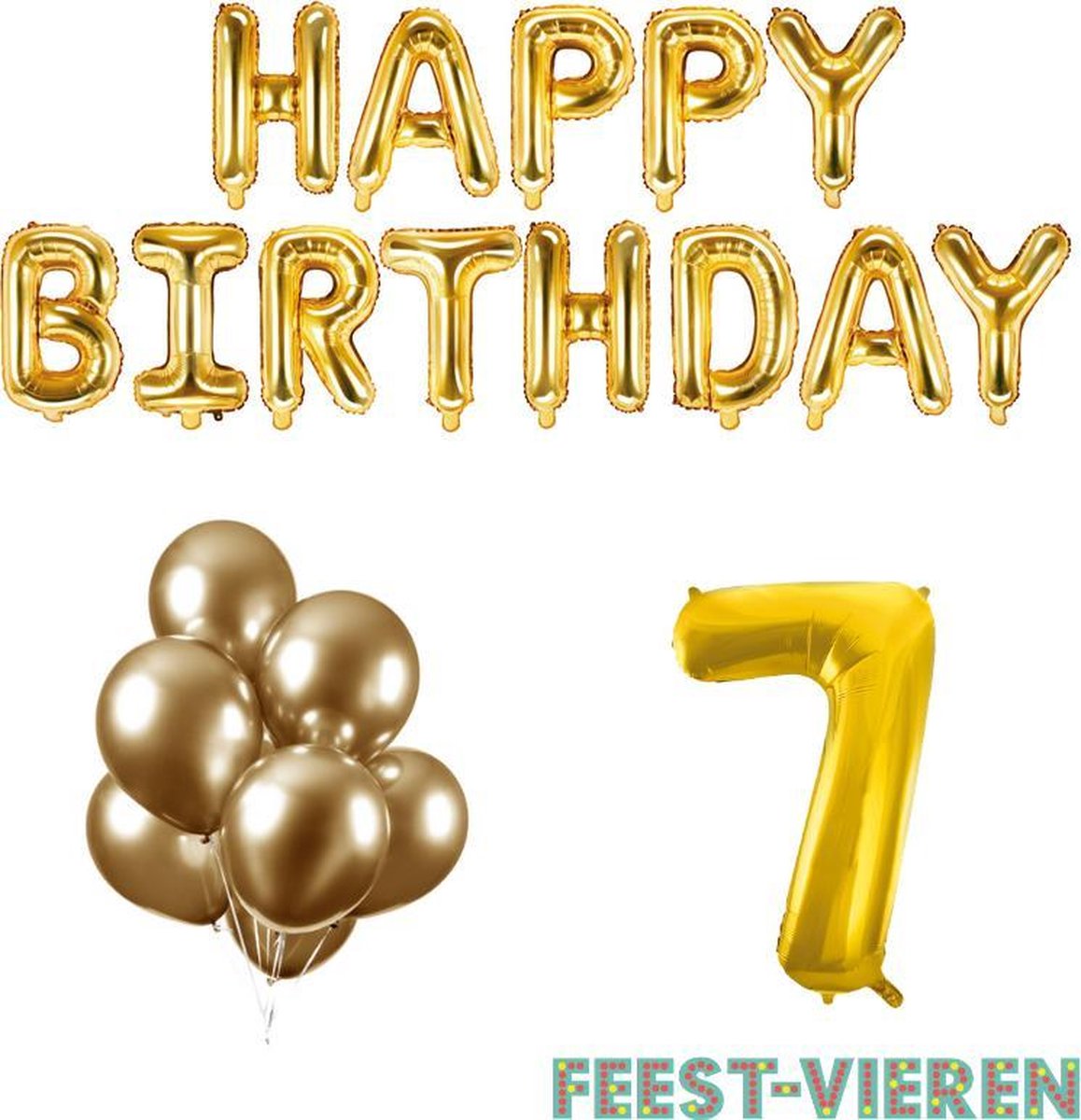 7 jaar Verjaardag Versiering Ballon Pakket Goud