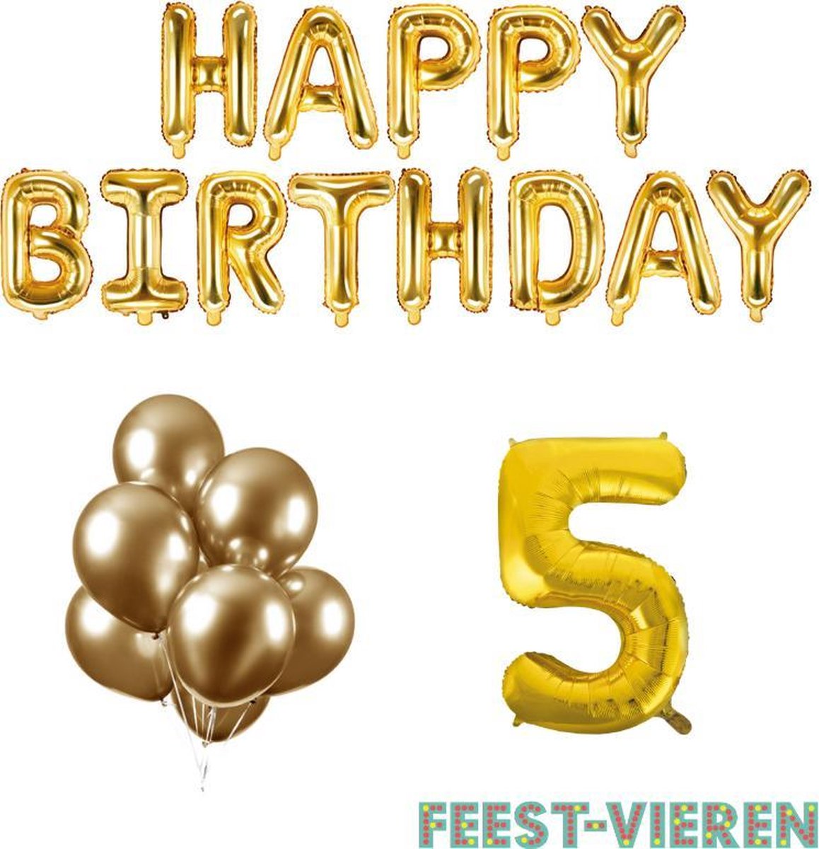 5 jaar Verjaardag Versiering Ballon Pakket Goud