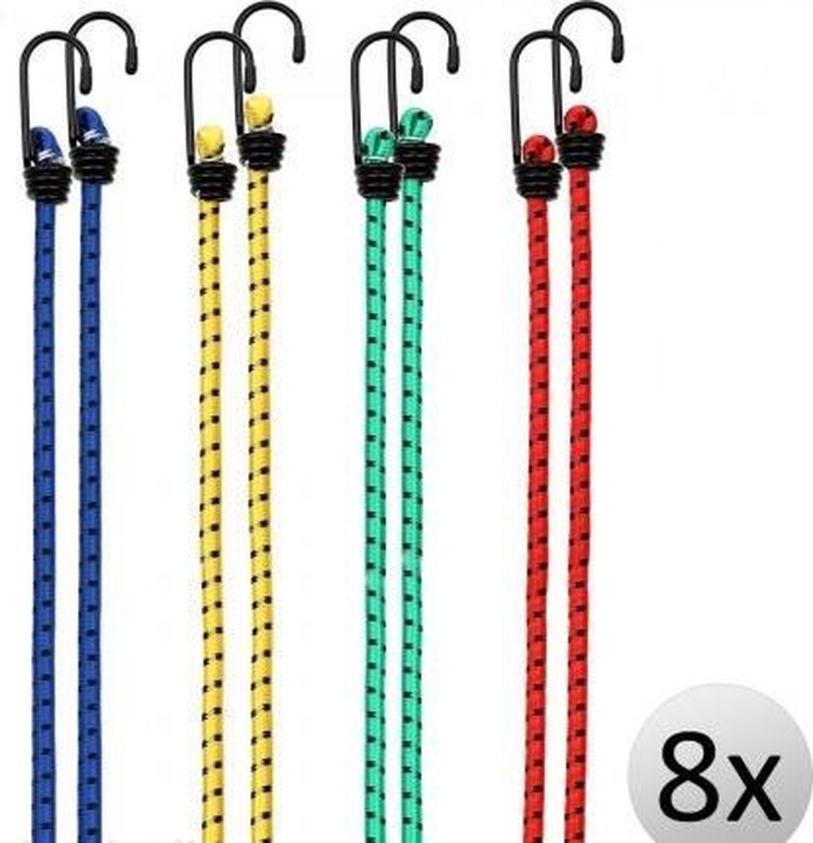8 x Rubberen Bagagespin met haken 40-100 cm x 8 mm Ø