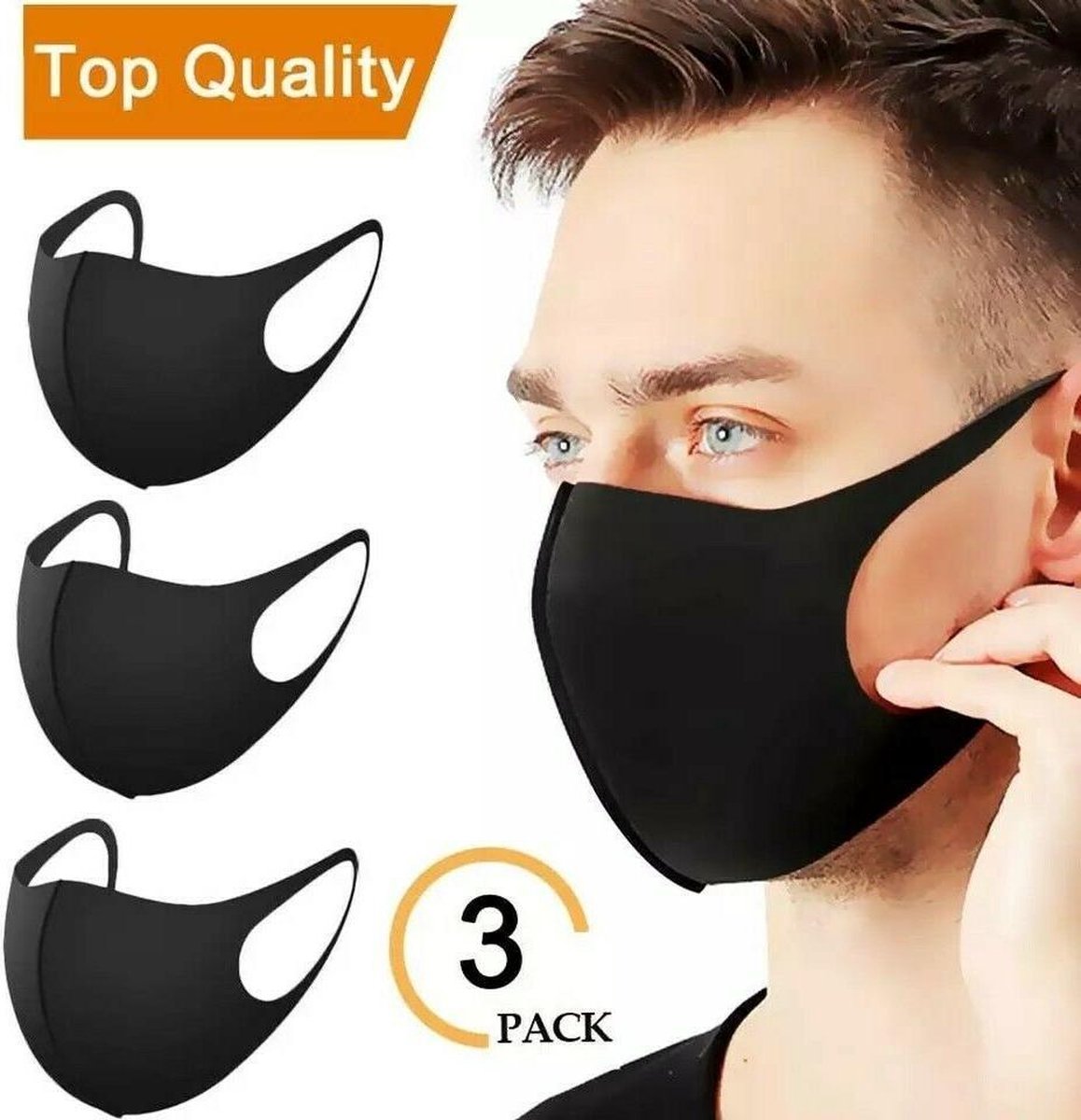 Mondkapje Wasbaar Mondmasker Zwart Mondkapjes Niet-medisch - Set van 3