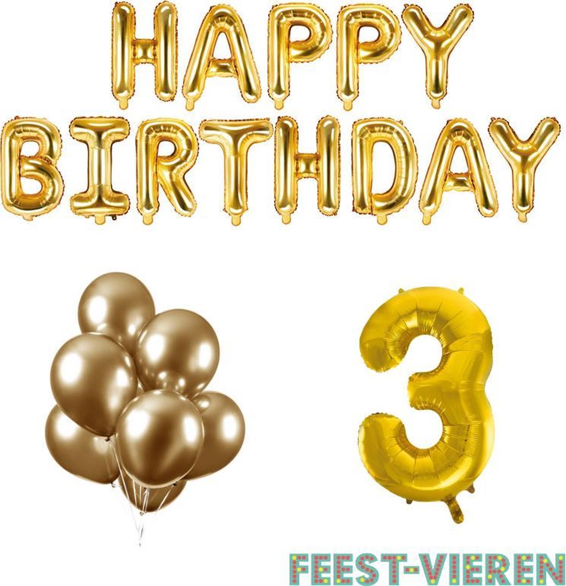 3 jaar Verjaardag Versiering Ballon Pakket Goud